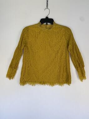Lipslide Blouse Womens Small Yellow Lace Mock Neck Long Sleeve Sheer Party Top